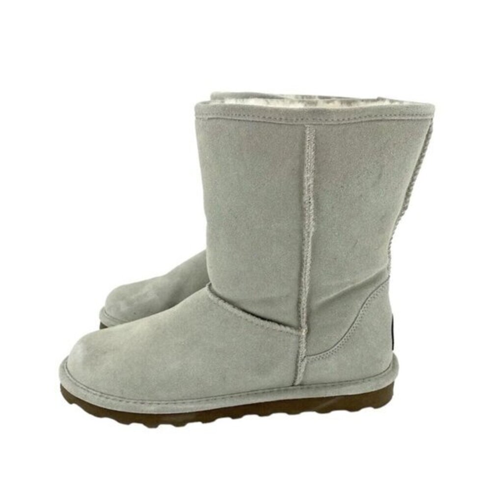 Bearpaw Elle Light Grey Suede Leather Fur Lining Mid Calf Boots SZ 12 New